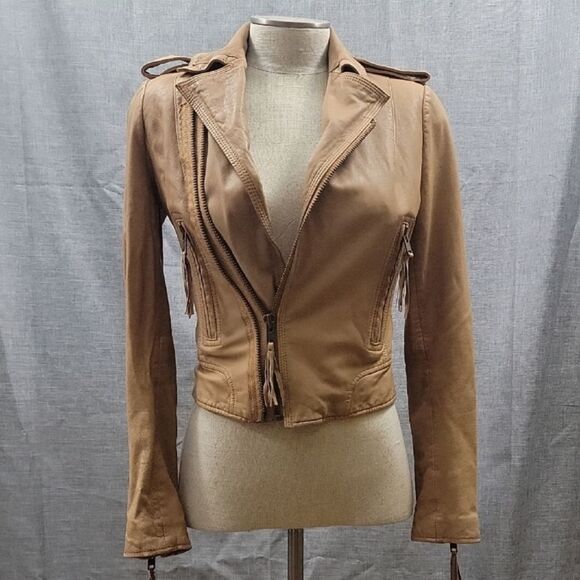 Joie Ailey 100% Lamb Leather Soft Designer Moto Jacket Tan Brown Women’s Size XS - Picture 1 of 12